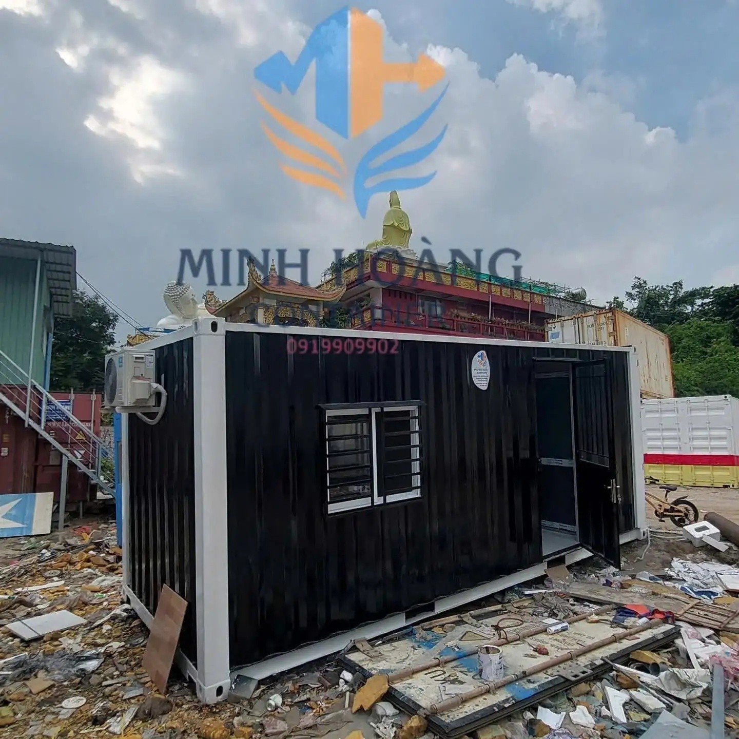 Container Nhà Ở 20 Feet Đen Viền Trắng Có Toilet